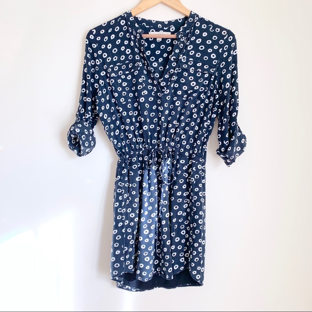 LOFT Navy Blue Long Sleeve Button-up Shirt Dress